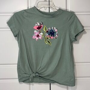 Wonder Nation Girls Sage Green Sequin Flower Twist Knot‎ T-Shirt Size L (10-12)